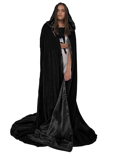 Artemisia Designs Black Cloak with Hood for Adult Men Women Velvet ...