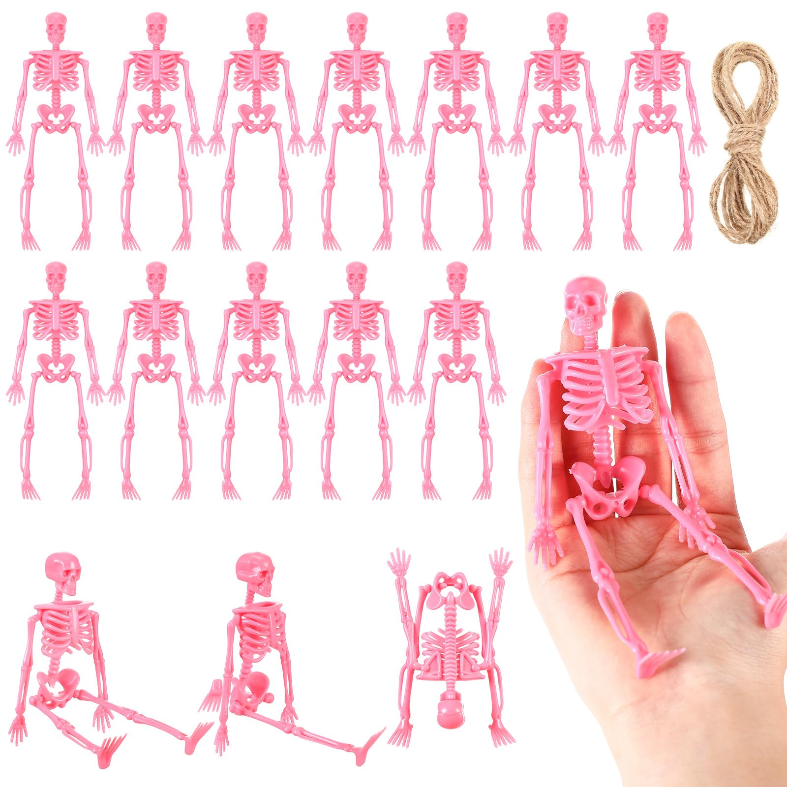 Photo 1 of Jetec Halloween Mini Skeleton Pink Decor with Jute Rope 6 Inch Small Skeletons Plastic Skeleton Decorations for Craft Accessories Party Favors (12 Pcs)