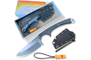 OUTDOOR ELEMENT Scout Feather - Fixed Blade Survival Knife with built-in Firestarter for Camping, Hunting, Outdoor Adventure and Culinary Needs - VG10 Blade, Whistle, Knife Sharpener, Compact Sheath & G10 Handle