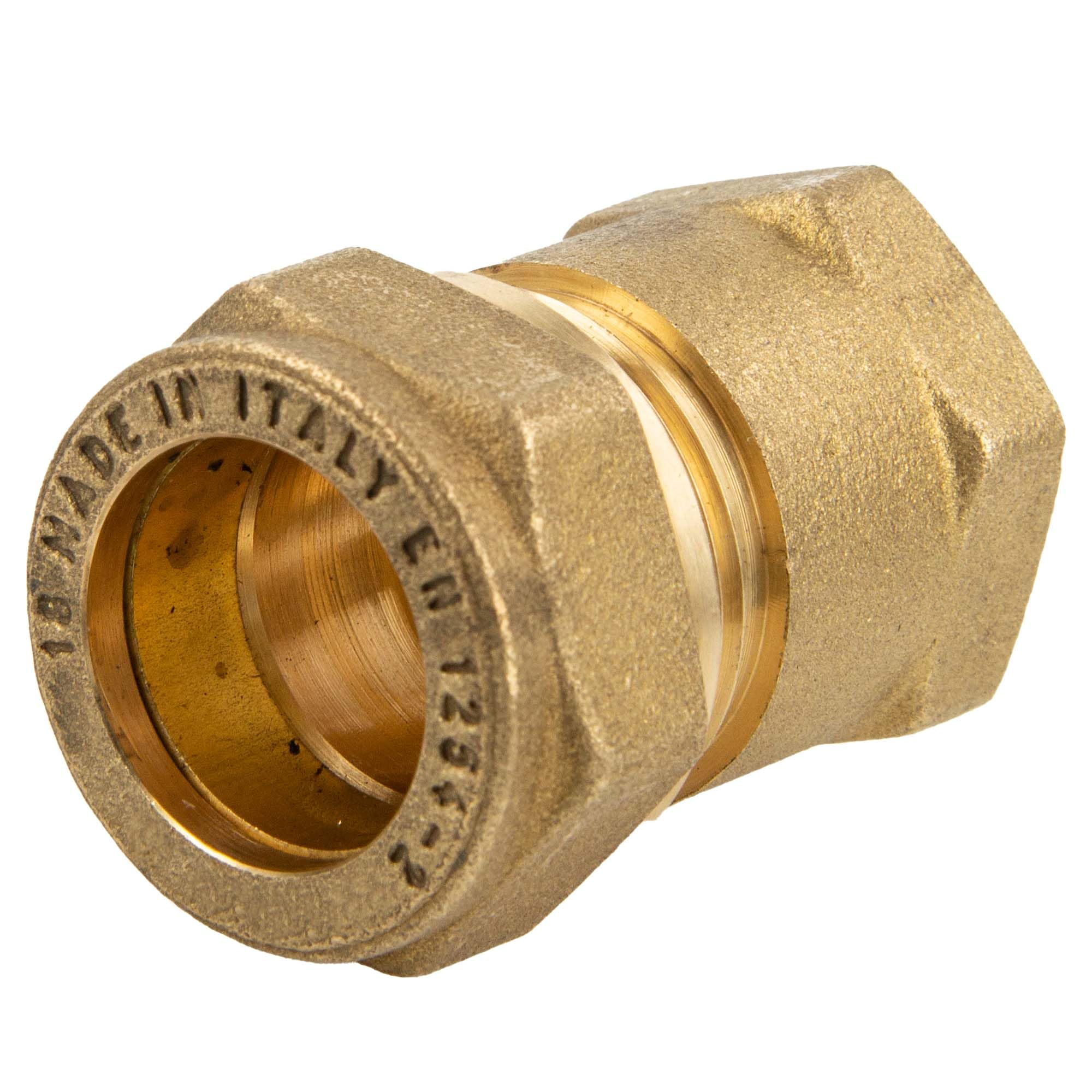 Tecuro Brass Compression Connector Female Screw with Brass Thread 18 mm x 3/4 Female