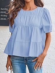 Tankaneo Womens Puff Sleeve Peplum Babydoll Tops