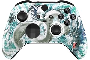 eXtremeRate Jade Dragon-Cloud Dominator Replacement Faceplate for Xbox One Elite Controller Series 2 (Model 1797), Soft Touch Front Housing Shell & Accent Rings for Xbox Elite Series 2 Core Controller