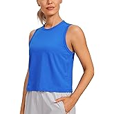 CRZ YOGA Pima Cotton High Neck Cropped Tank Tops for Women Soft Crop Workout Athletic Yoga Basic Sleeveless Shirts