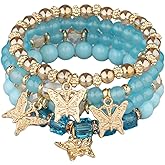 4Pcs Set Bohemian Butterfly Crystal Stone Stretch Pendant Bracelets for Women Gold Beaded Stackable Stretch Bracelet Colorful Charm Jewelry Boho Summer Beach