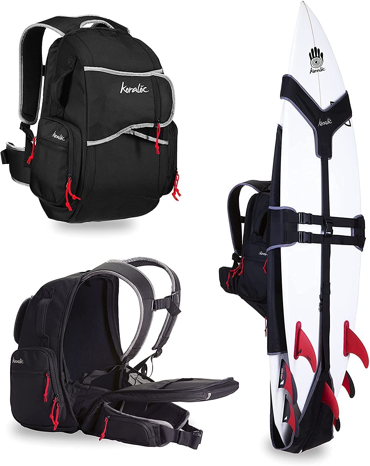 Photo 1 of Koraloc Surf Backpack - Hands Free Surfboard Bag, Holds Up to 3 Boards for Easy Travel…