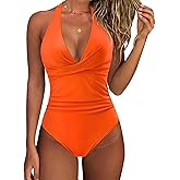 SUUKSESS Women Sexy Tummy Control One Piece Swimsuits Halter Push Up Bathing Suits