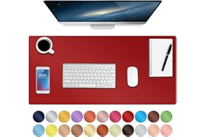 Boutilon Leather Desk Pad,Non-Slip Mouse Pad,Waterprooft Leather Gaming Desk Mat,Extended Table Protector for Keyboard and Mouse,Desk Writing Pad for Office Home Working Decor (Red,30" x14")