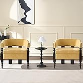 LOULENS Barrel Accent Chairs Set of 2, Vintage Chenille Upholstered Lounge Chair with Solid Wood Legs, Comfy Leisure Side Arm