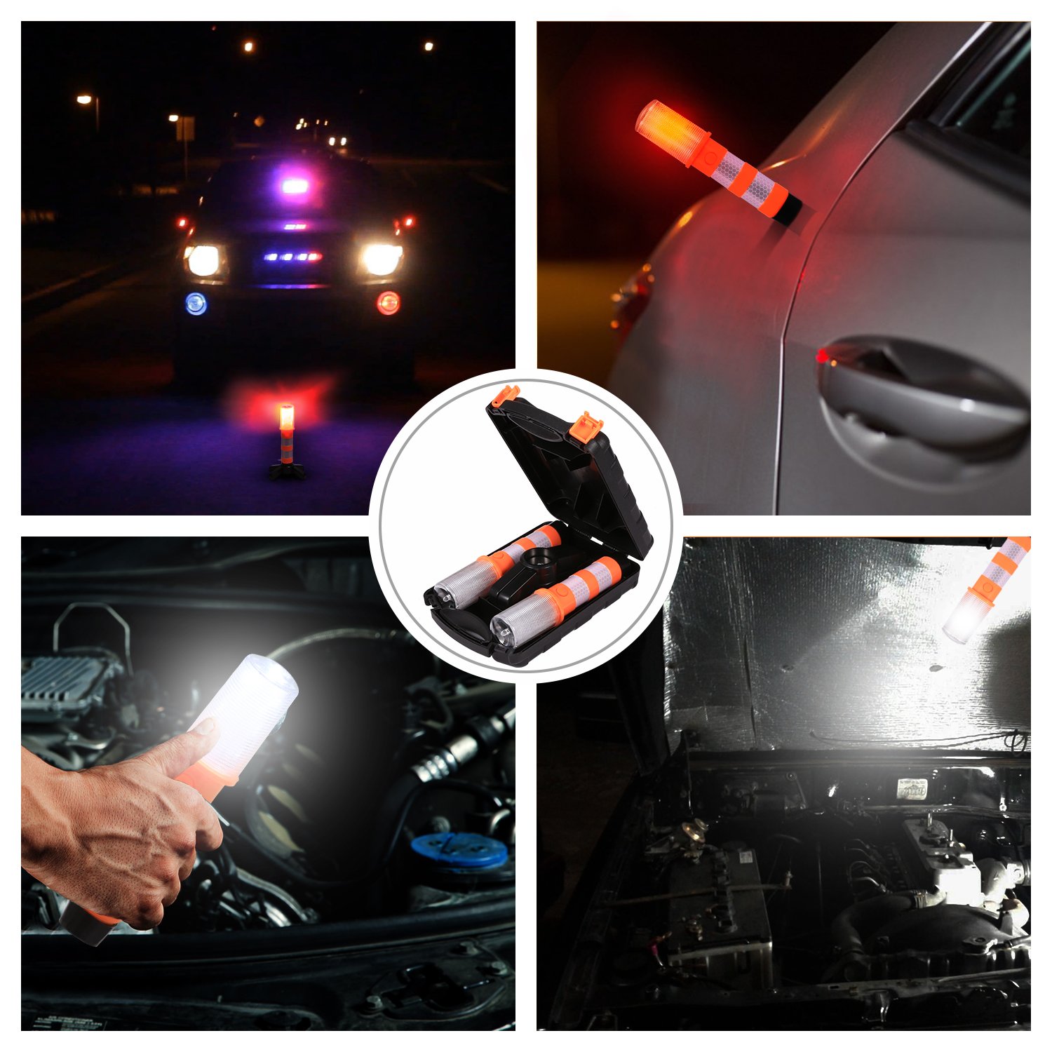 Sailnovo 2 LED Emergency Roadside Flares Storage Case for Car Marine