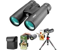 12x42 HD Binoculars for Adults with Upgraded Phone Adapter, Tripod and Tripod Adapter - Large View Binoculars with Clear Low