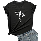 DANVOUY Dragonfly Shirt Cute Graphic Tee Shirts Funny Short Sleeve Casual V-Neck Tops