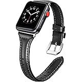 Secbolt Leather Bands Compatible Apple Watch Band 38mm 40mm 41mm 42mm 44mm 45mm Slim Replacement Wristband Sport Strap for Iw