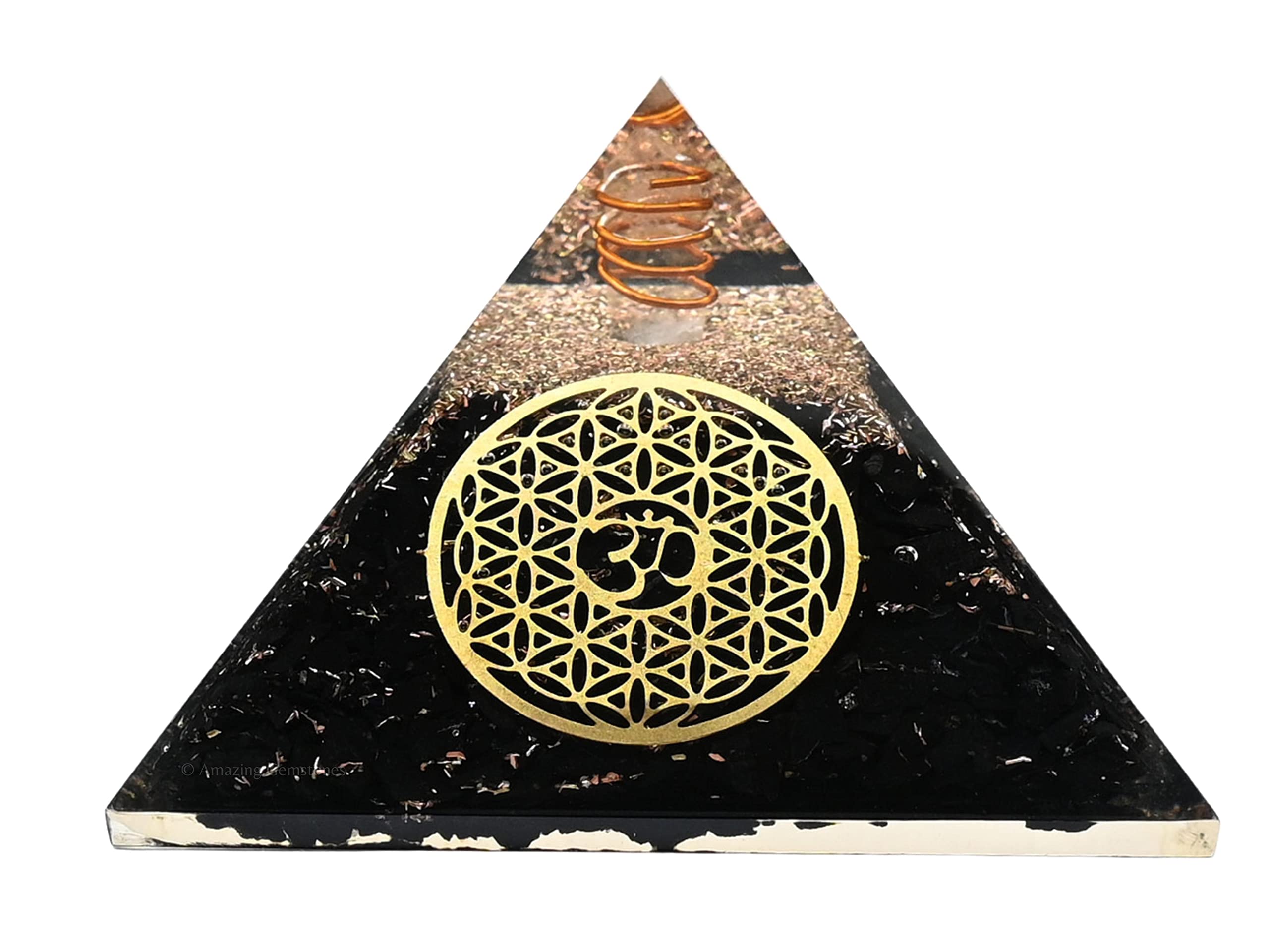 Large Orgone Pyramid | Shungite Pyramid Crystal | OM with Flower of Life Orgonite Pyramid | Organ Pyramids Positive Energy Healing