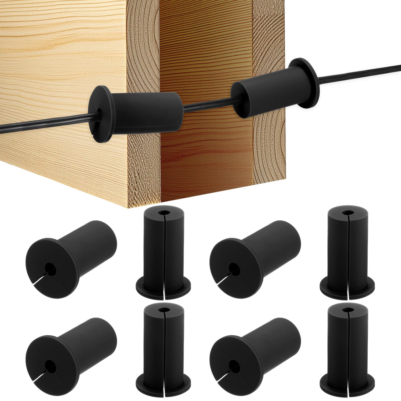 M METERXITY 8-Pack Cable Routing Kit, for 1 Inch Wall Hole Silicone Feed Through Wall Grommet Cable Punch Grommet Wall Hole Cover Bushing for Ethernet Cable [52mm Length, Black]