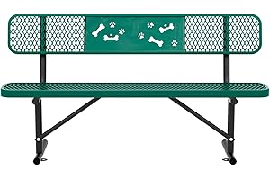 Sunnibety 6 Feet Steel Park Bench for Outside, Outdoor Bench with Backrest & Portable Frame, Commercial Benches for Parks, School, Patio, Deck, Store,Green