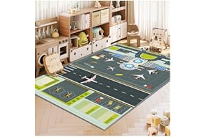 Kids Rug,Children's Room Rug, Fun Airport Kids Play Mat,Aerodrome Traffic System Playmat Carpet, Rail City Living Carpet, Was