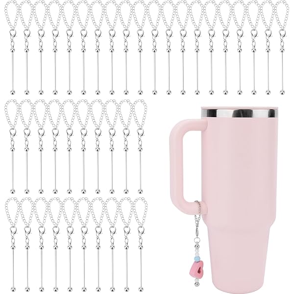 Framendino 12-Pack Beadable Cup Charm Blank Bar Chains - DIY Tumbler Handle Decor Accessories (No Beads Included)