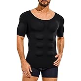 Nebility Padded Mens Compression Shirt - Short Sleeve Men Body Shaper Fake Muscle Shirts Body Builder Suit Removable Pad