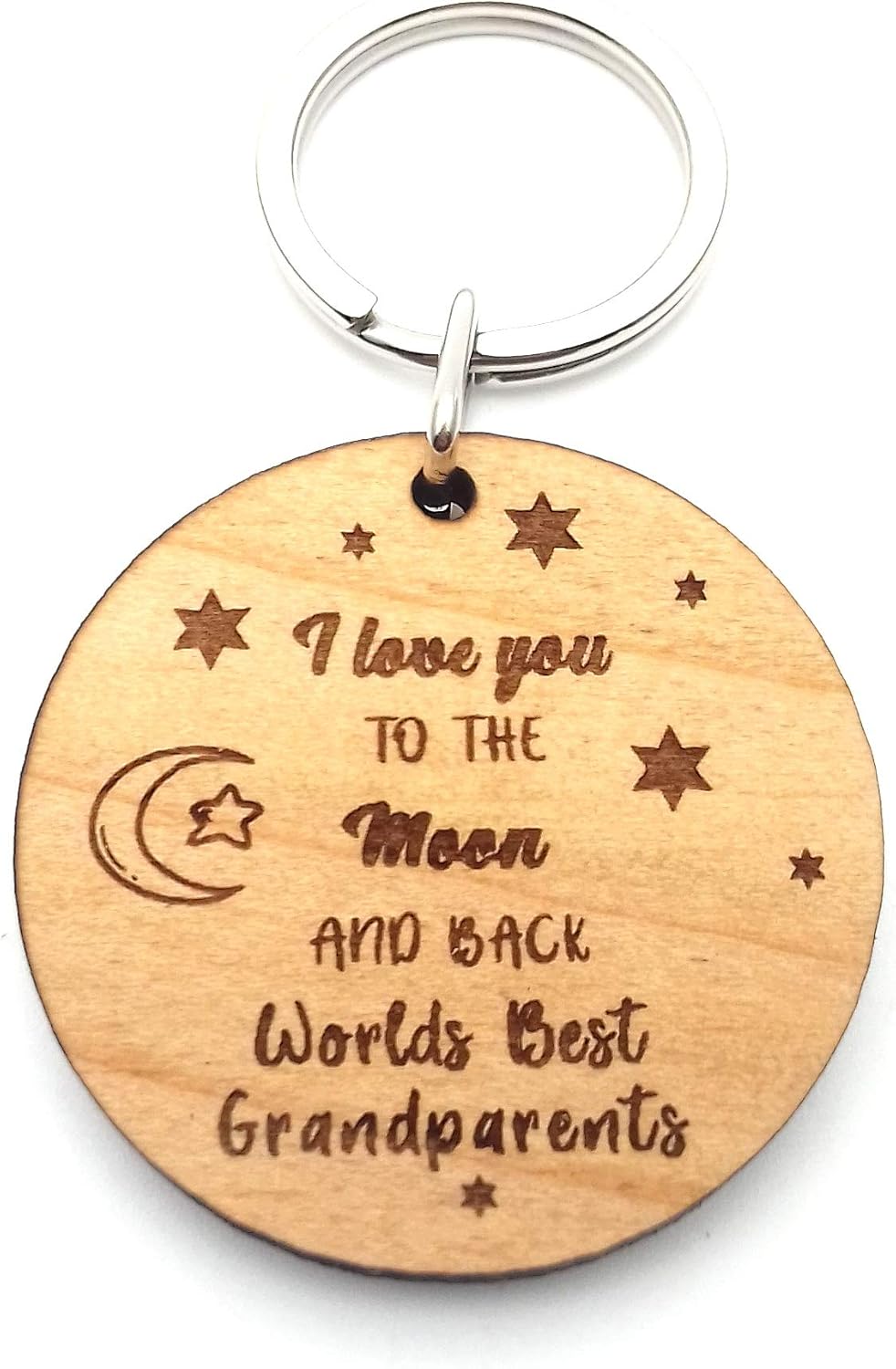 Worlds World's Best Grandparents I Love You to The Moon and Back Wooden Keyring Key Ring Gifts for Birthday Christmas from Grandchildren