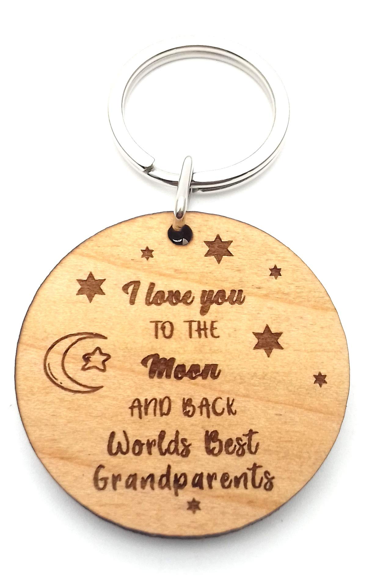 Worlds World's Best Grandparents I Love You to The Moon and Back Wooden Keyring Key Ring Gifts for Birthday Christmas from Grandchildren