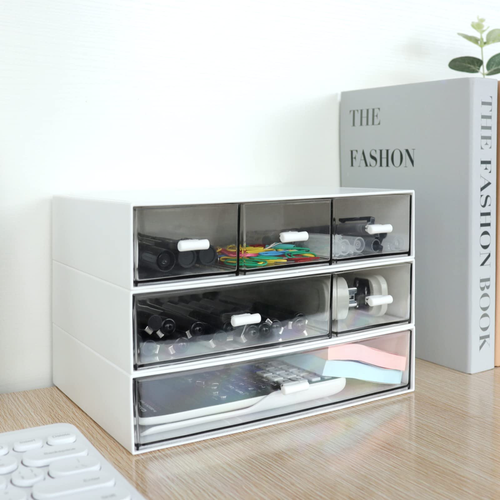Photo 1 of 3 Tier Stackable Desk Organizer With 6 Drawers - Plastic Storage for Makeup and Desktop Organization (White)