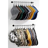 Hat Organizer Hat Rack for Baseball Caps Wall Hat Storage for 20 Caps | Metal Hat Hooks with 20 Clips, Space-Saving Hat Hangers for Wall, Modern Hat Holder for Closet Door Bedroom Entryway Laundry