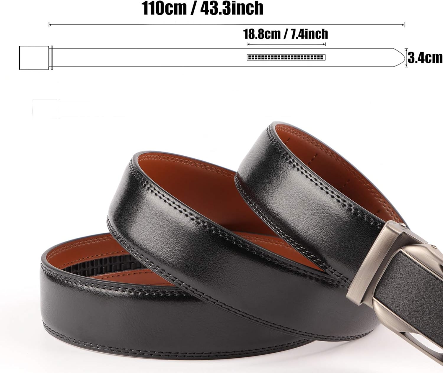 MayBest Genuine Leather Slide Ratchet Belt for Men with Automatic Buckle-Trim to Fit at  Men’s Clothing store