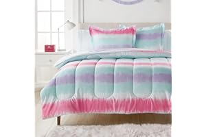 dream FACTORY Tie Dye Stripe 5-Piece Microfiber Bag Comforter Bedding Set Super Soft-Twin, Purple Multi,2D871601MU