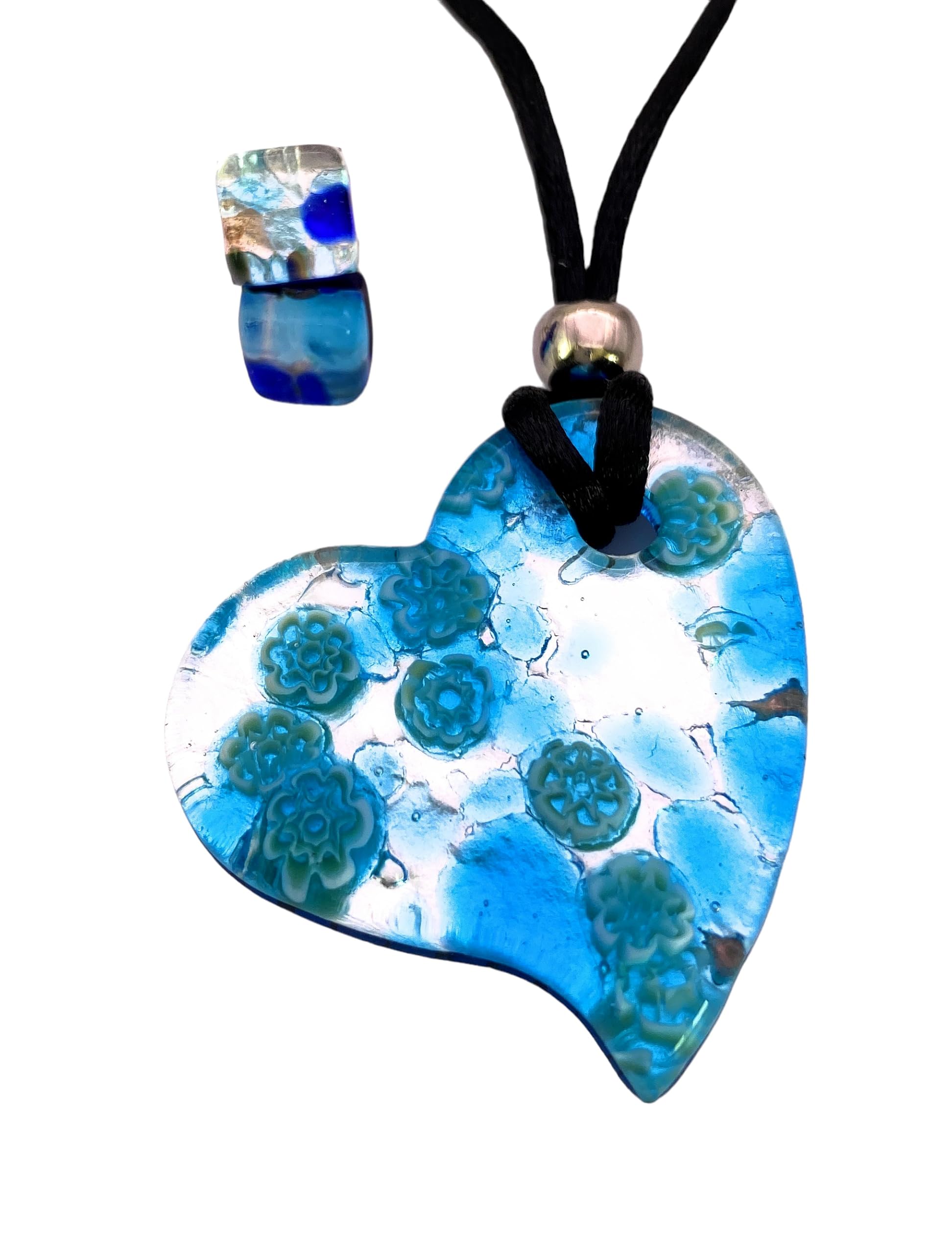 Murano Glass Jewellery Set, Murano Glass Pendant & Earring Set, Handmade Necklace and Stud Earrings made with Silver Leaf