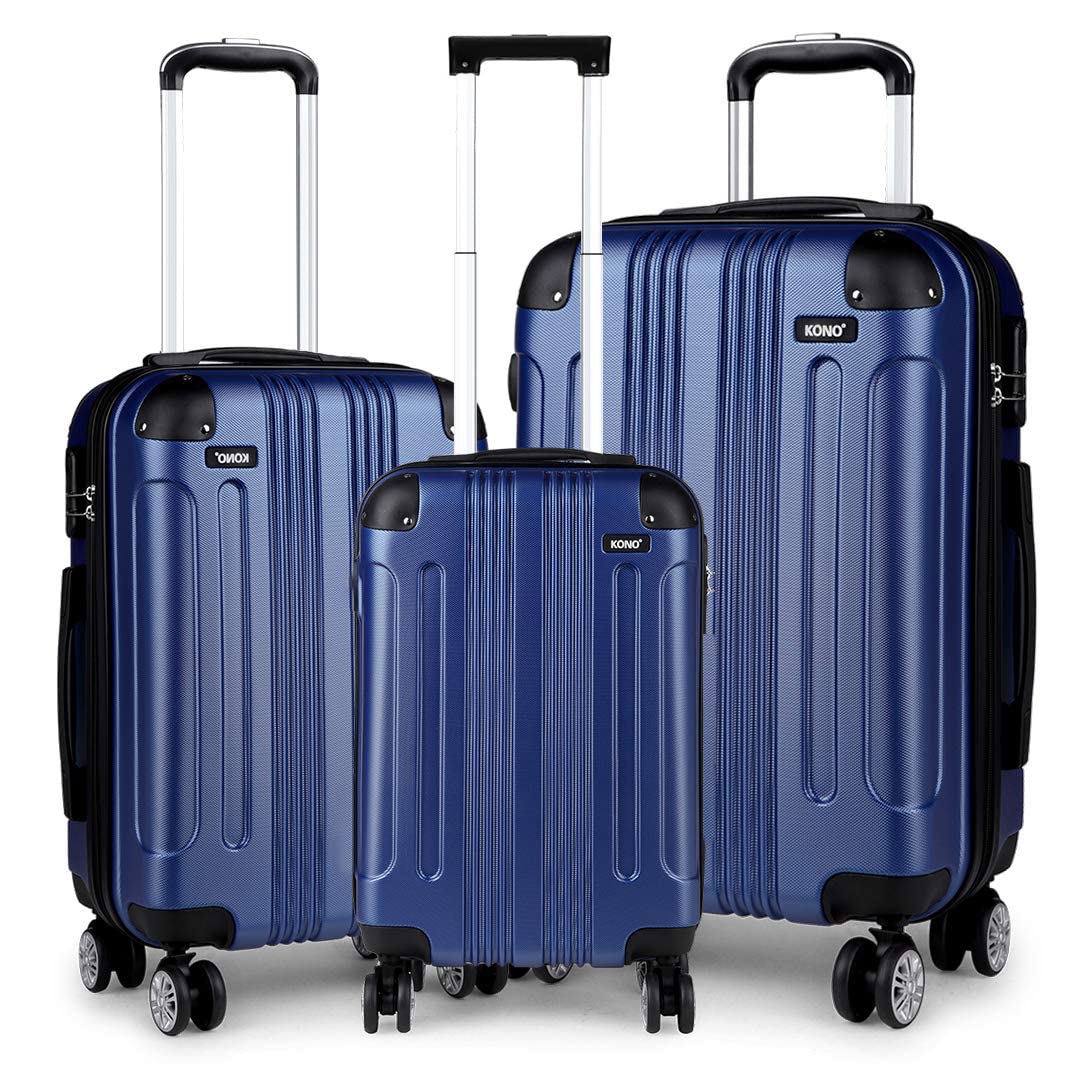 Kono Luggage Sets of 3 Piece Lightweight 4 Wheels Hard Sheel ABS Travel Trolley Suitcases (Navy)
