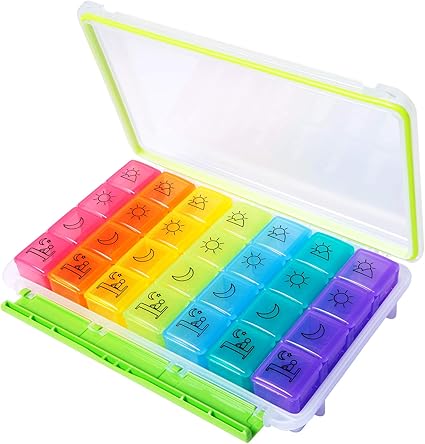 Amazon Com Motech Daily Pill Box 4 Times A Day Pill Organizer Monthly Pill Case Rainbow 7 Day 28 Cell Moisture Resistant Vitamin Box Weekly Large Medicine Container For Fish Oil Prescription Medication