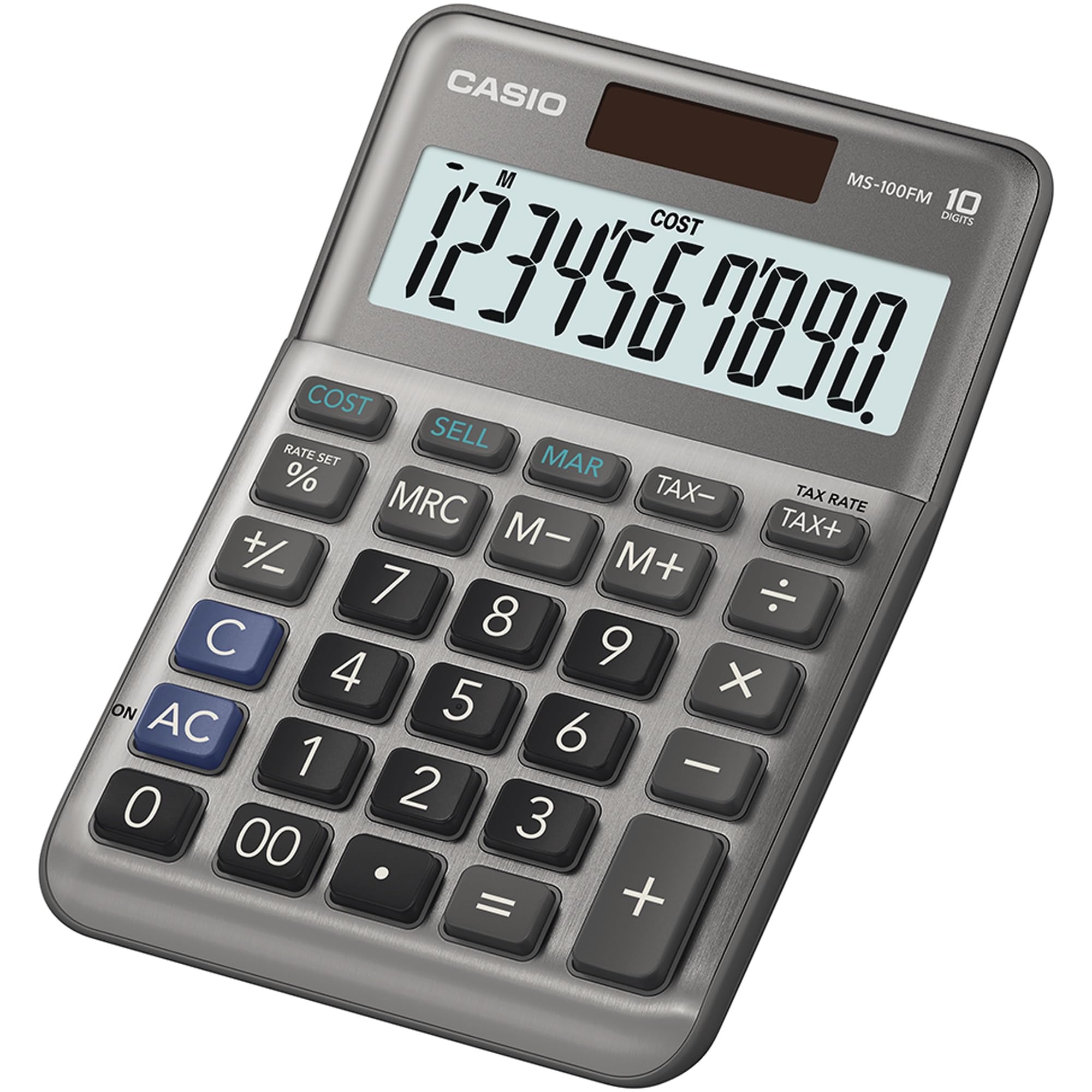 CASIO MS-100FM Desk Calculator 10-Digit, Metal Front, Tax, Cost/Sell/Margin