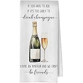 XIVENHAVM Champagne Friends Kitchen Towel - Funny Champagne Friends Decorative Waffle Dish Towels, Bar Cart Hand Towels, Funny Tea Towel for Kitchen, 16x24 Inch