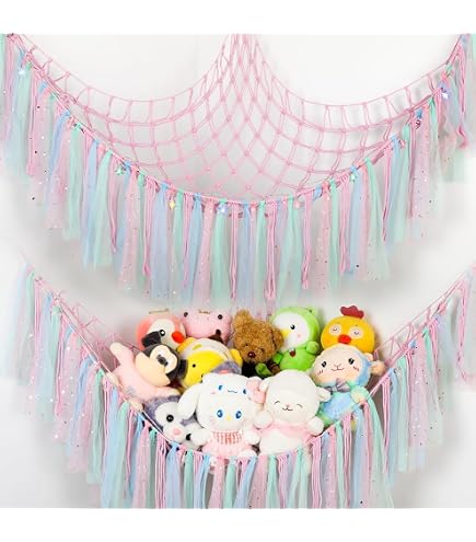 Lilly's Love Grand Hamac Pour Peluches - Organiseur D'Angle à Suspendre Avec Ancrages Et Crochets