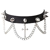 Sacina Gothic Punk Spiked Choker Necklace, Black PU Leather Cross Choker Necklace, Goth Jewelry Gift for Women, Men, Christmas New Year Gift