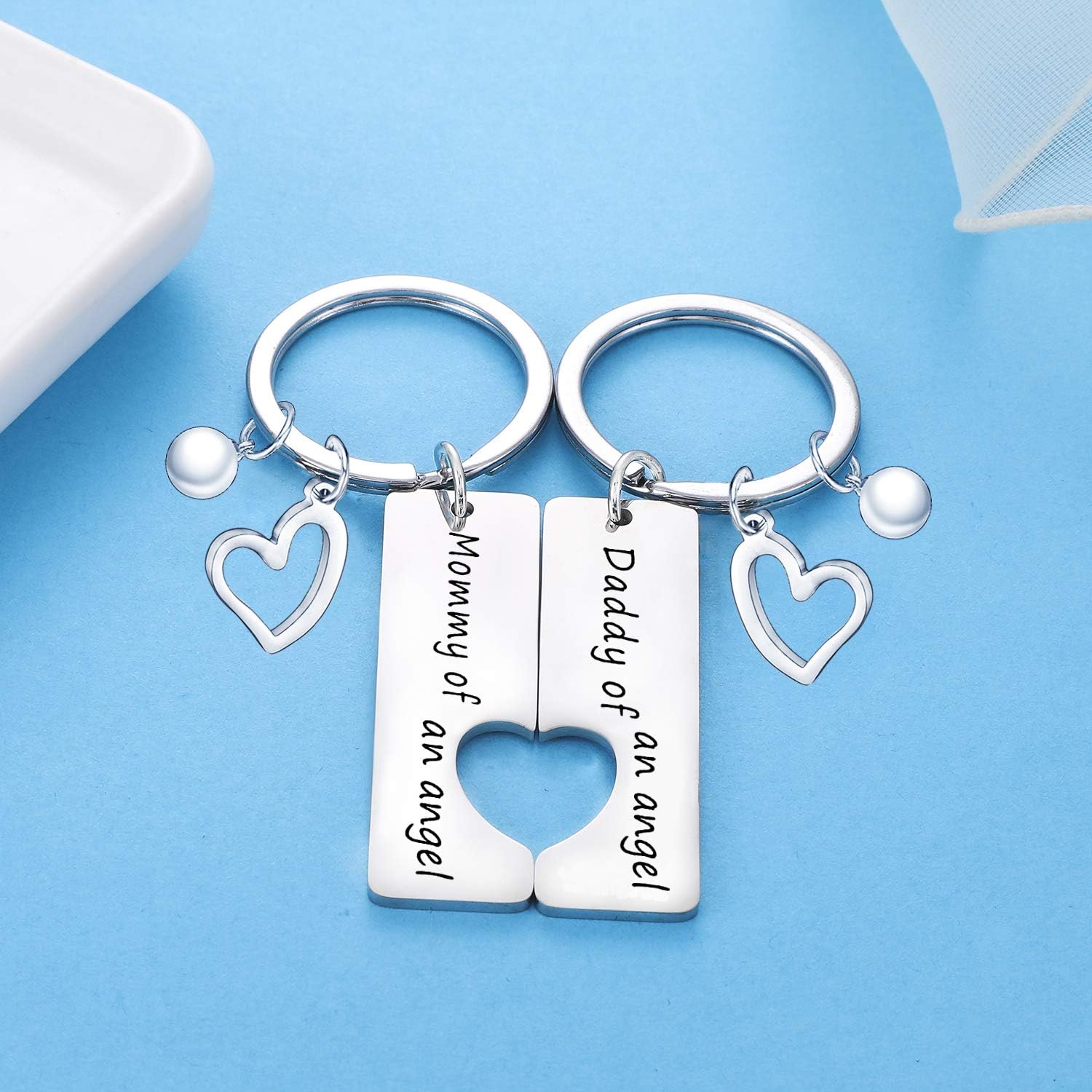 2PCs Loss Memorial Keyring Mommy & Daddy of an Angel Set Miscarriage Keepsake Baby Memorial Gift for Men Women Baby Remembrance Sympathy Gift for Infant Child Loss (Mommy Daddy of an Angel Style2) - Image 3