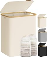 SONGMICS 130L Laundry Basket with Lid 2-Section Collapsible Cream White view 1