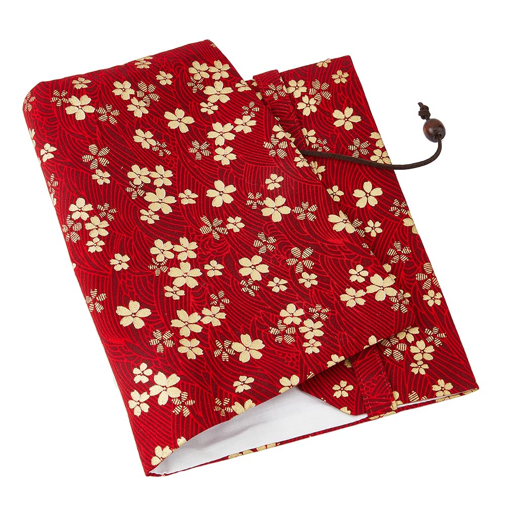 SUPERFINDINGS Protective Cover for Books in Fabric with Floral Pattern Rectangular Cover for Album Scrapbook Red Fabric Cover for Notebook Opening: 214 x 528 x 1.5 mm