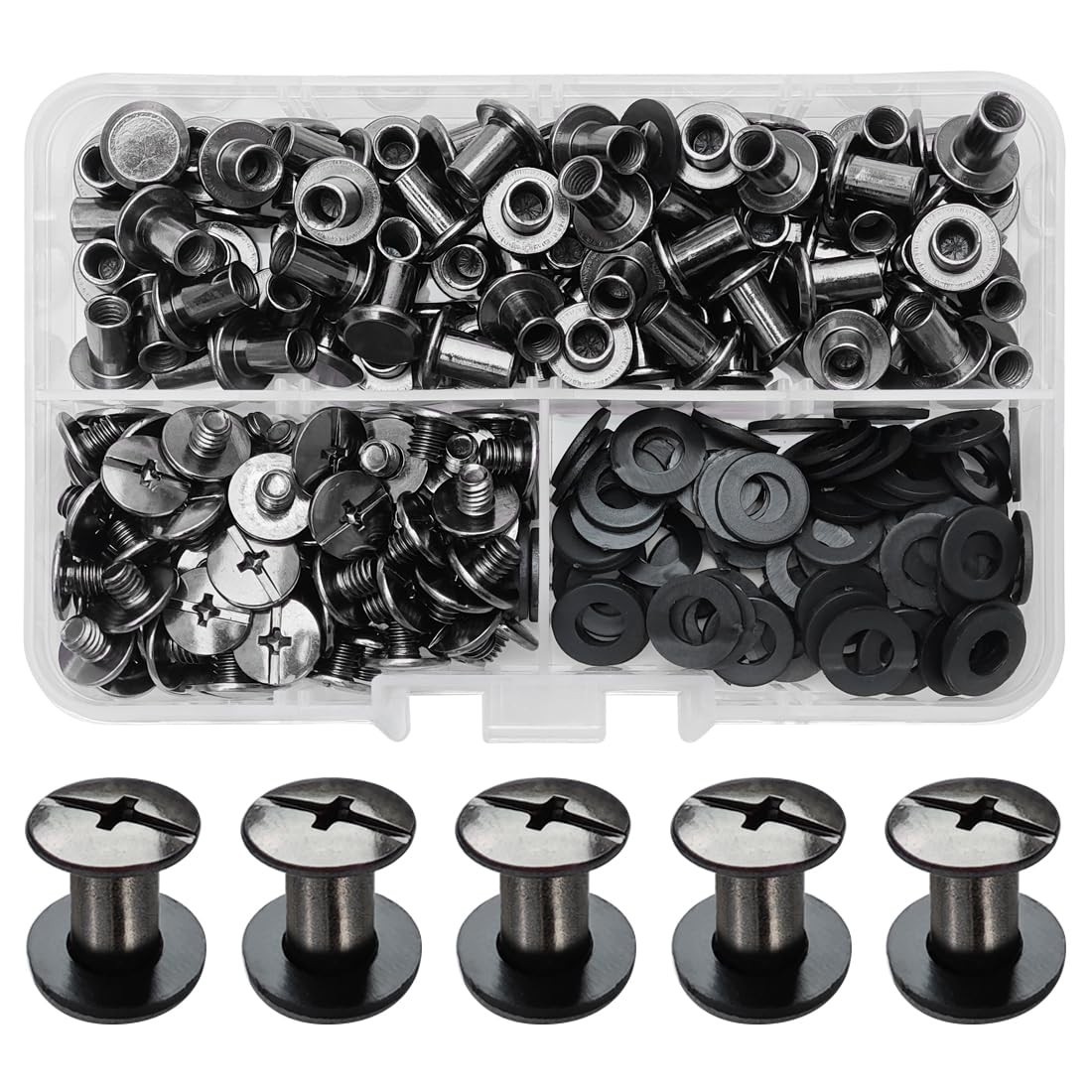 SHSMPXOY 80 Set Chicago Screws Posts for Leather Rivets M5*8mm Chicago Book Binding Screws Rivets Cross Head Chicago Button Screws for DIY Book Scrapbook Bookbinding, Bags,Collars(Gloss Black)
