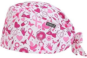 TOVELLE Pink Breast Cancer Awareness Scrub Caps for Women with Buttons, Adjustable Helps Reduce Static Buildup Medical Hats, Stylish and Breathable Surgical Caps with Sweatband for Long Hours