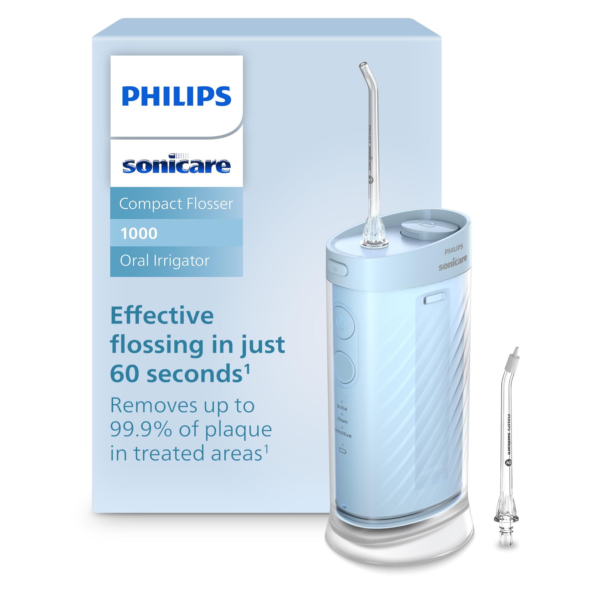Photo 1 of Philips Sonicare Compact Flosser 1000, Portable Water Flosser with 3 Flossing Modes, IPX7 Waterproof Oral Irrigator, Travel Friendly, Blue, Model HX3333/24