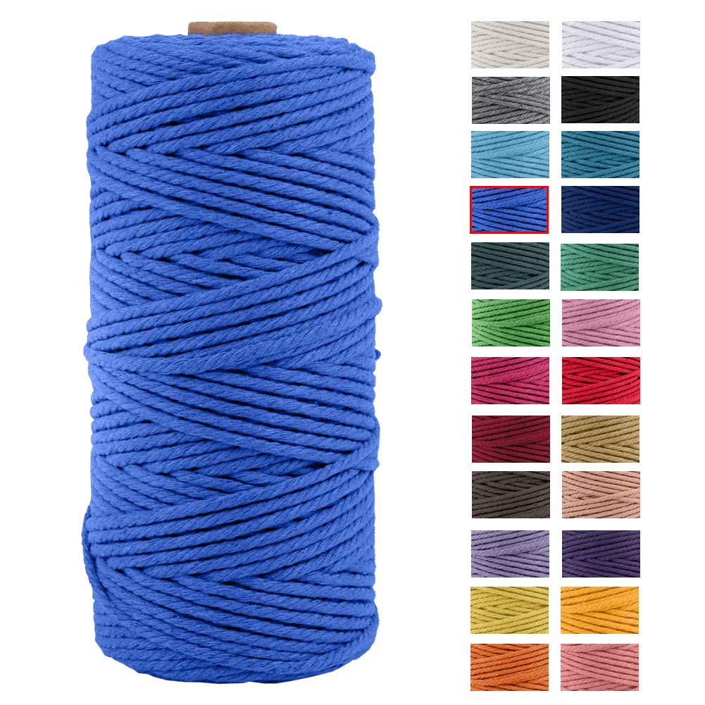 JeogYong Macrame Cord Thick Natural Cotton Cord Yarn Macrame Rope for Wall Hangings, Plant Hangers, DIY Crafts, Home Decorations, Gift Wrapping 3mm x 100m (Blue)