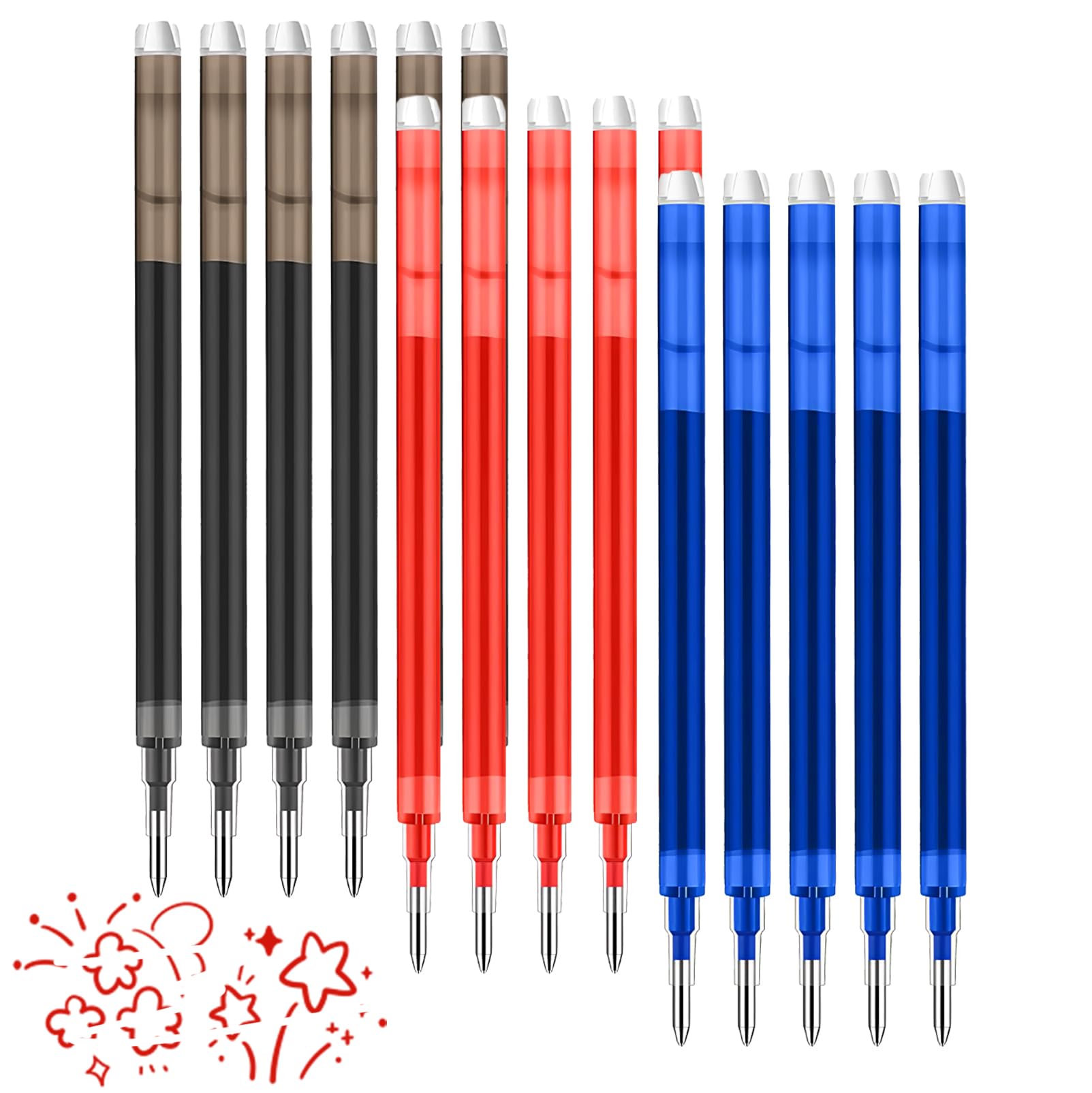 Photo 1 of 0.7 mm Erasable Gel Ink Pen Refills Compatible with Frixion Friction, Smooth Writing Multicolor Retractable Fine Point Pen Refill for School Office Home Art (Blue &Black &Red, 16)