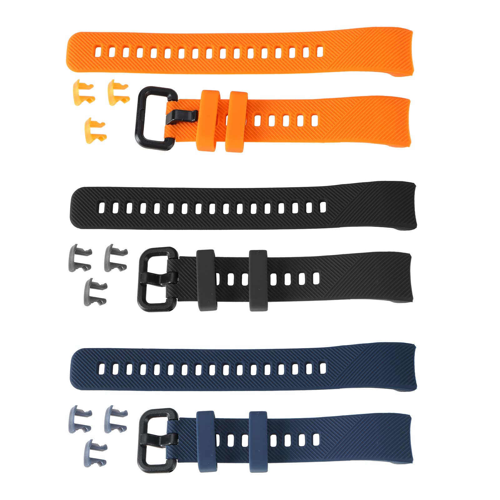 OTOTEC 3Pcs Watch Strap Replacement Compatible with Huawei Honor Band 4/5 Silicone Watch Band Adjustable Wrist Strap with Buckles 150~230mm Black Blue Orange