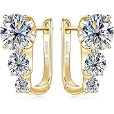 PROSTORY 3-Stone Moissanite Hoop Earrings for Women, 5.6cttw D Color VVS1 Clarity 925 Sterling Silver U-Shaped Earrings for Wife Mom Birthday Holiday Jewelry Gifts