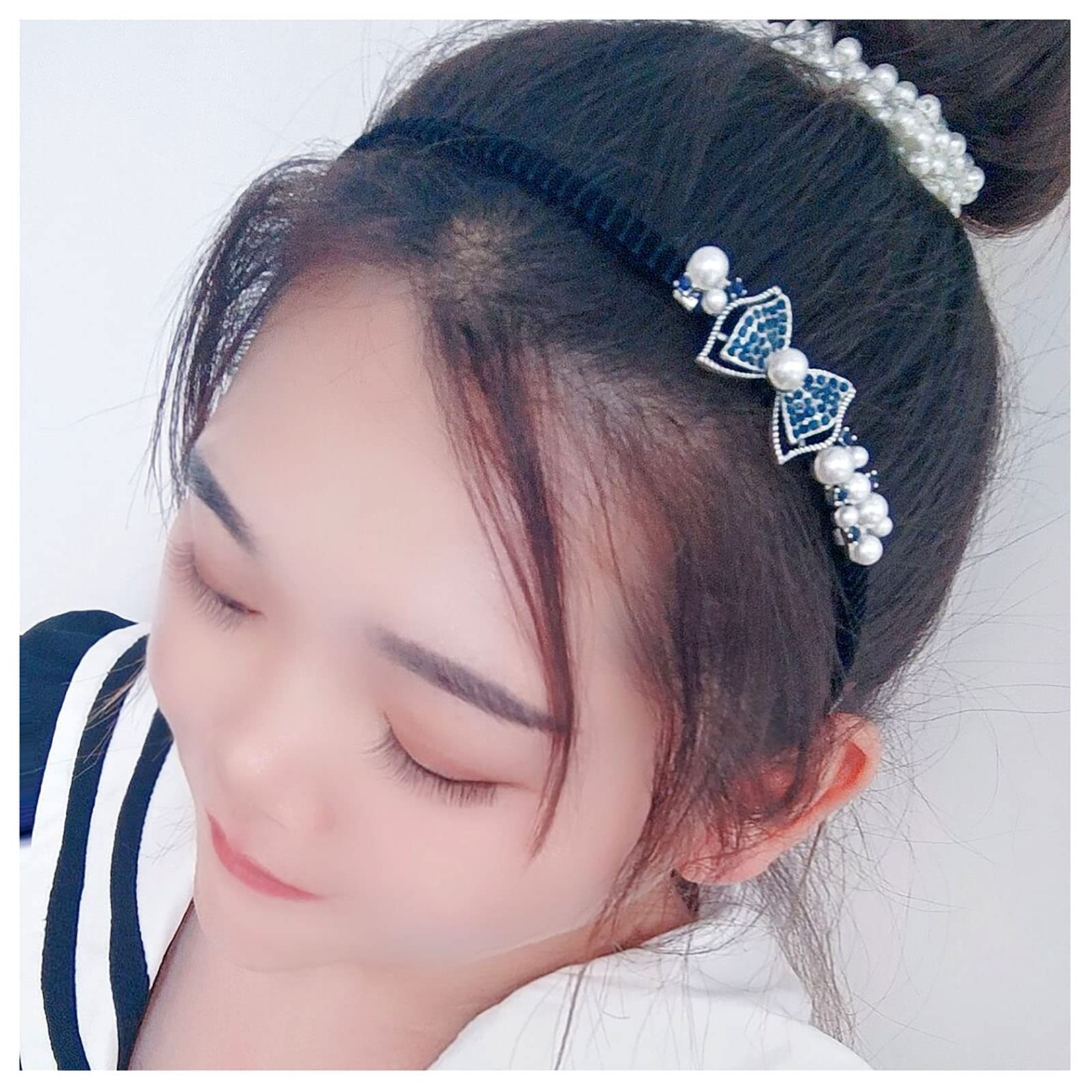 Crystal Rhinestone Headband 1920s Vintage Flower Pearl Hair Hoop Bridal Bow Hair Band Headpiece Accessories for Women Girls (Pearl Bow)