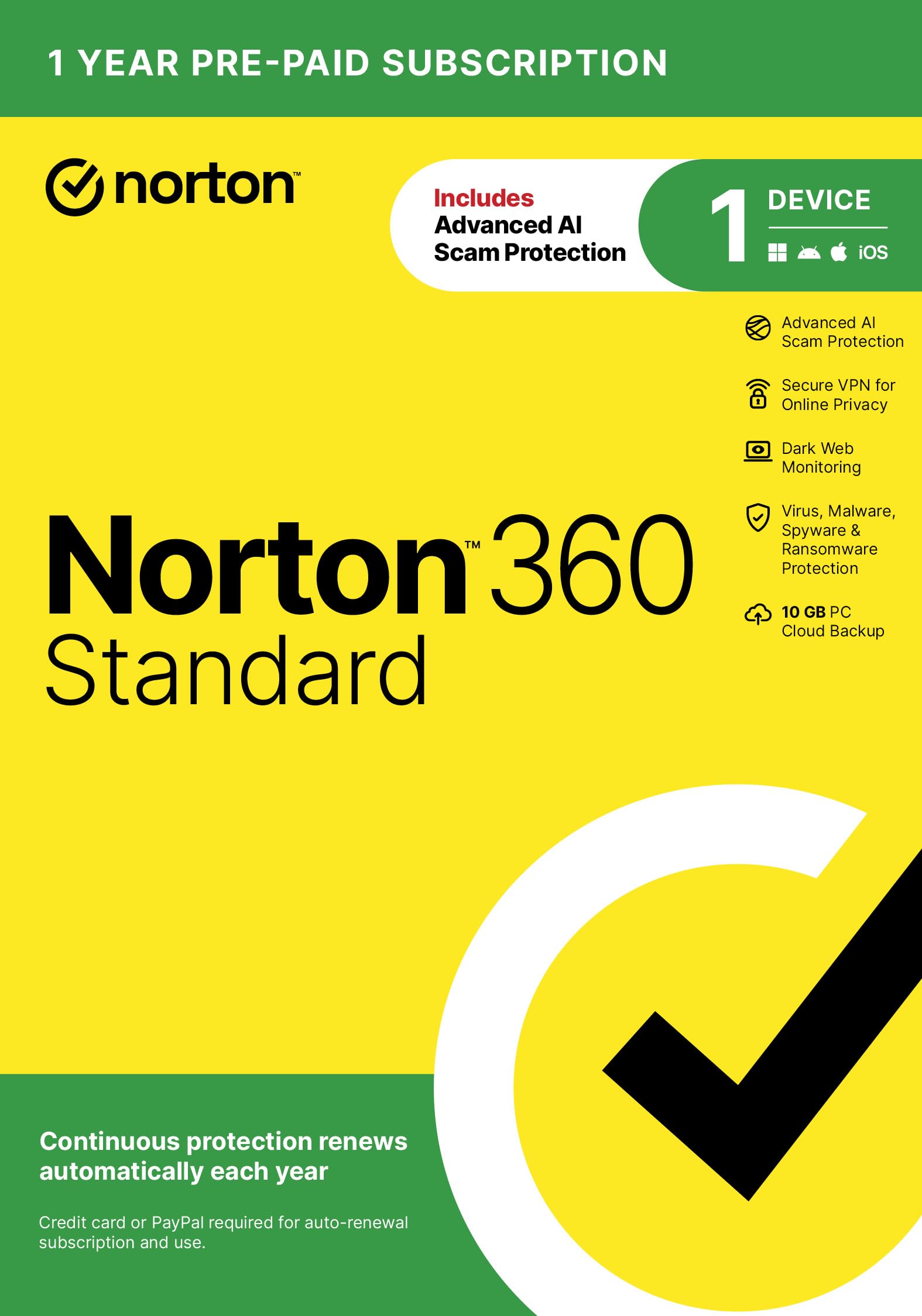 Norton 360 Standard, Antivirus software for 1