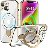 Pmteyoim Magnetic for iPhone 14 Case with Invisible Stand[Compatible with MagSafe][Full Camera Lens Protector][Military Drop Protection] Shockproof Not Yellowing Clear Slim Soft for Women Men