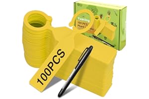 Plant Labels Yuanling 100Pcs Plastic Waterproof Plant Tree Tags Nursery Garden Markers for Indoor Outdoor Gardening Plants Vegetables Flowers Potted (Yellow Color with 1 Marker Pen)