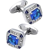 Jonwo Rectangle Crystal Silver Tone Cufflinks for Men Purple/Blue/Transparent Crystals Men's Cuff Link Set for Wedding Shirt Party Business Birthday Anniversary Dress